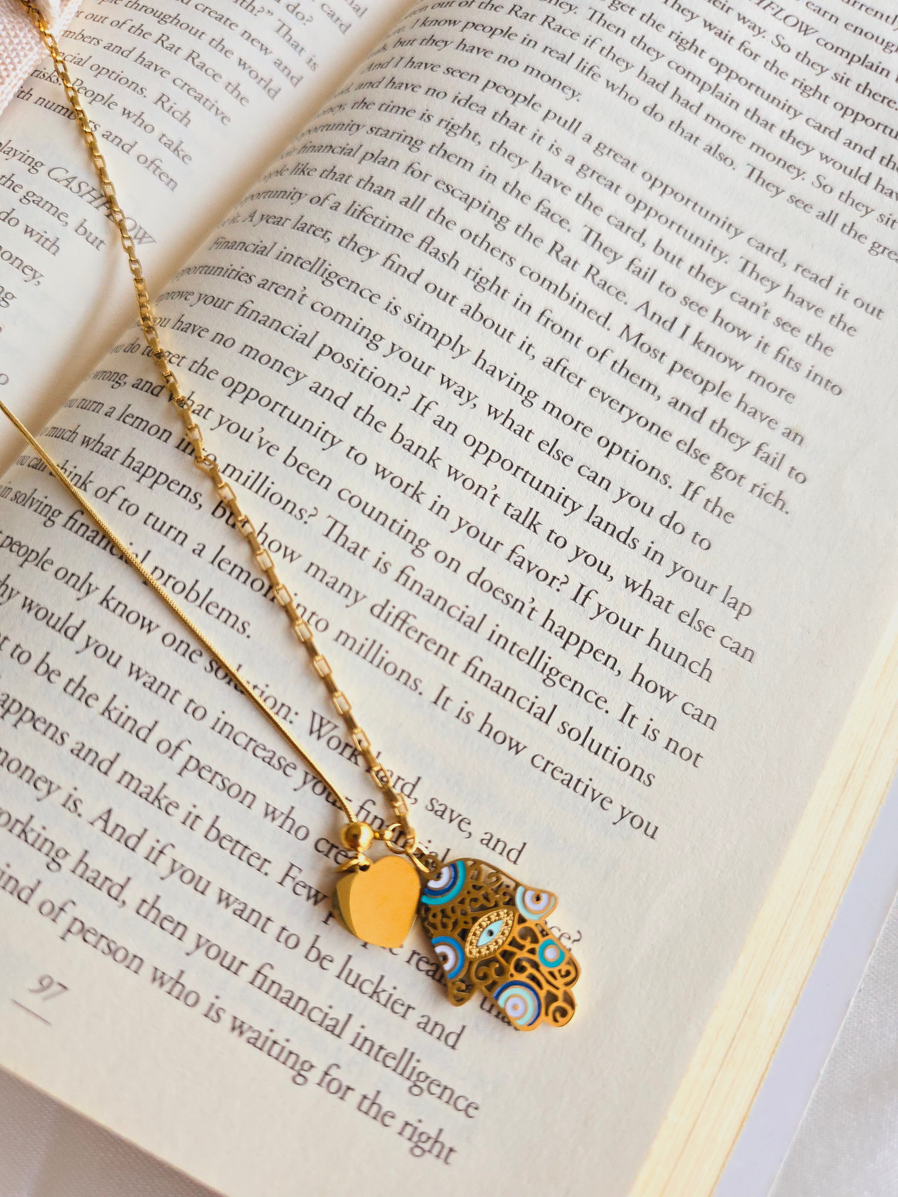 Elysa Charm Pendant – Hamsa & Heart Duo