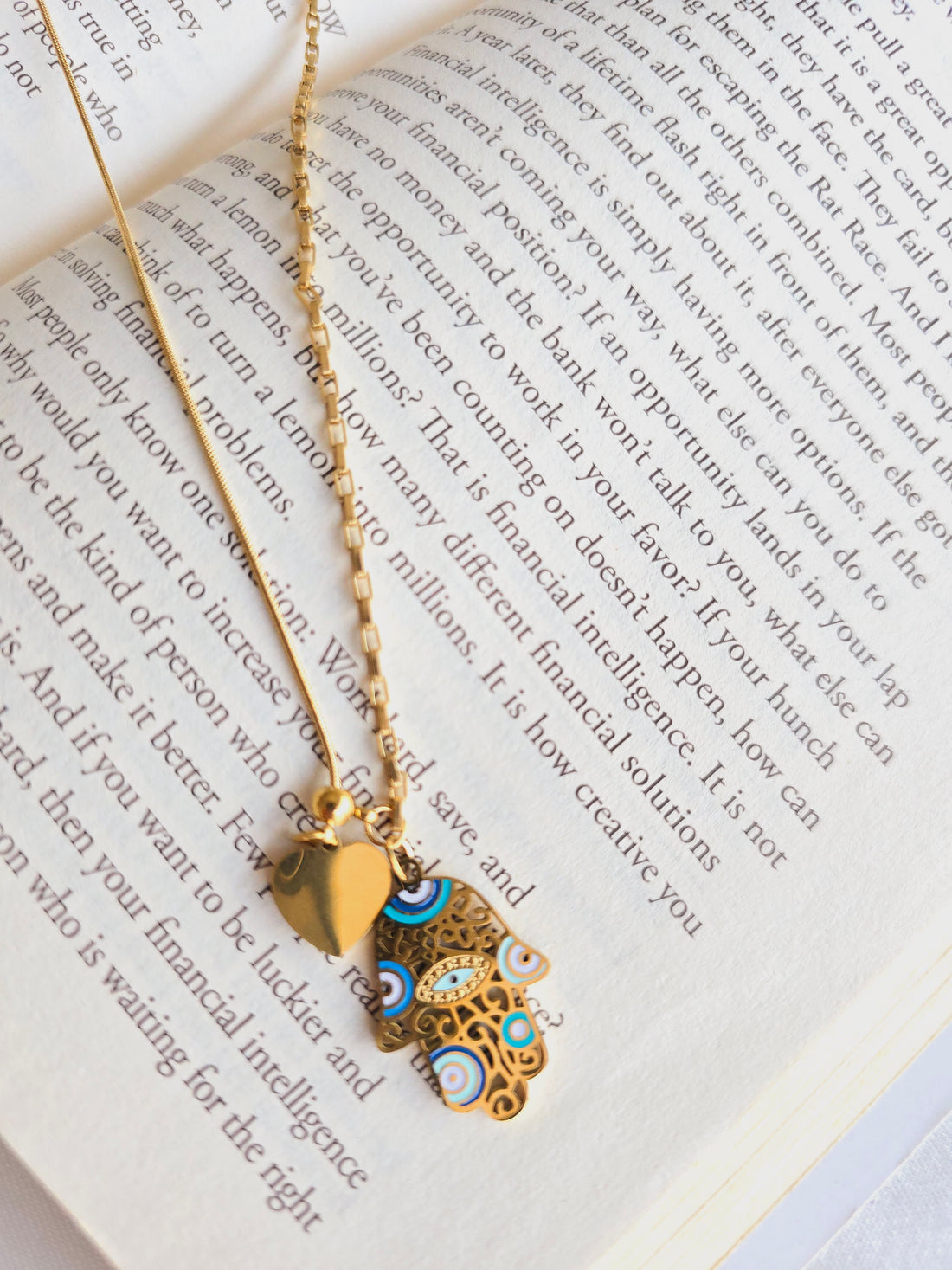 Elysa Charm Pendant – Hamsa & Heart Duo