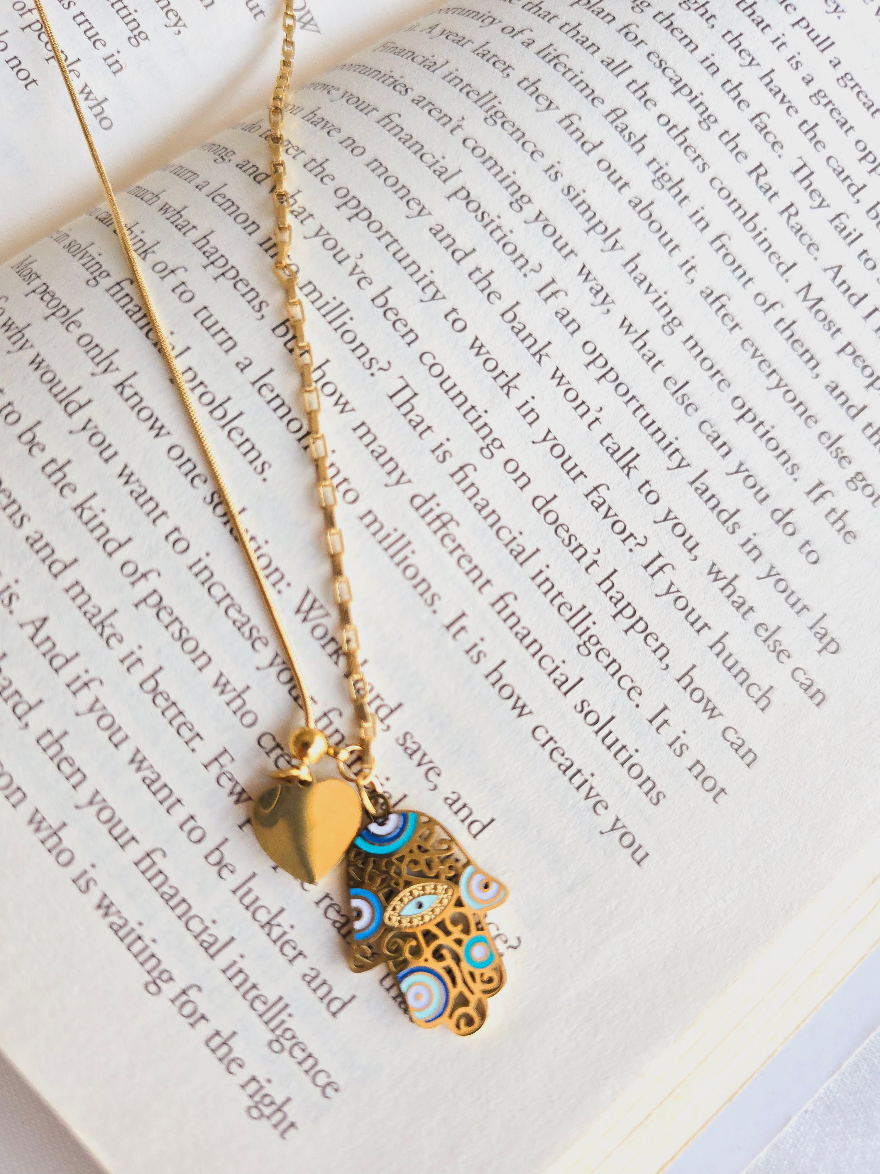 Elysa Charm Pendant – Hamsa & Heart Duo