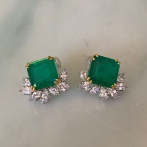 Sterling silver emerald earrings with marquis cz diamond